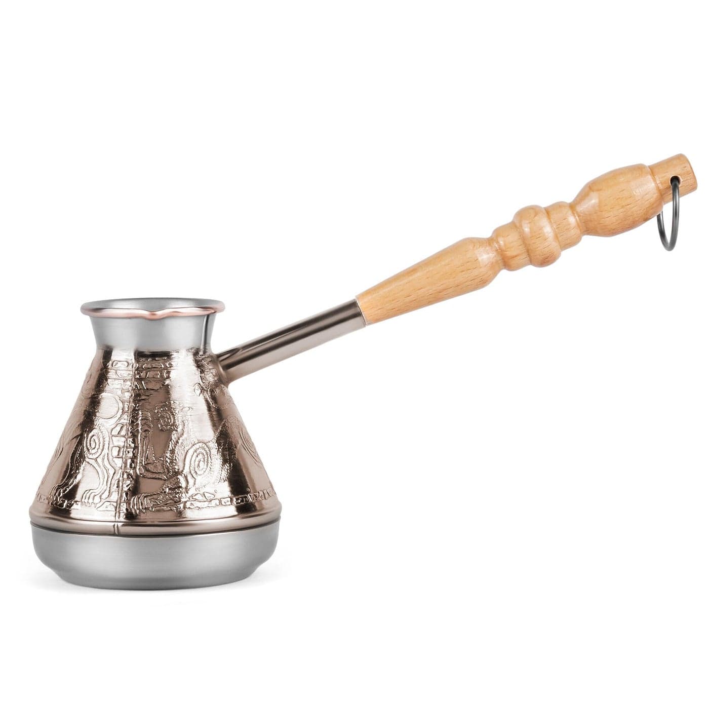 Turkish Cezve 14 Fl Oz 400 ML Leopard Copper Cezve Large Turka Turkish Coffee Pot Greek Arabic Coffee Pot with Wooden Handle Jezve Maker