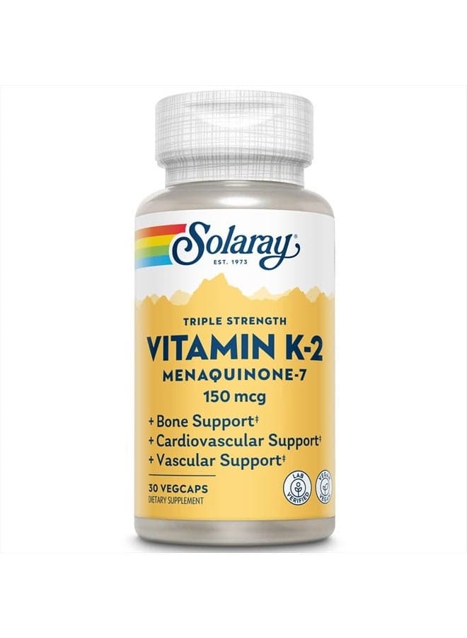 Solaray Triple Strength Vitamin K-2 as MK-7, 150 mcg | Heart & Bone Health, Vascular Function Support | 30ct