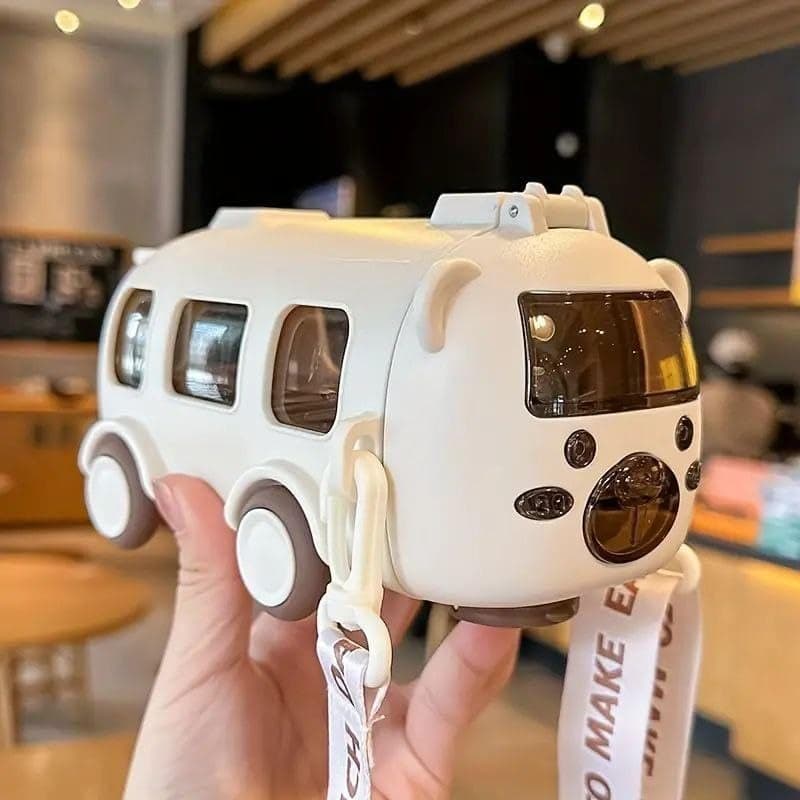 TORT Bus Water Bottle for Kid with Straw and Sticker Sport Leakproof Bpa Free With Lock 500 Ml Tritan Water Bottle For School Kids Cute Bus Shaped Water Bottle For Girls Boys WHITE