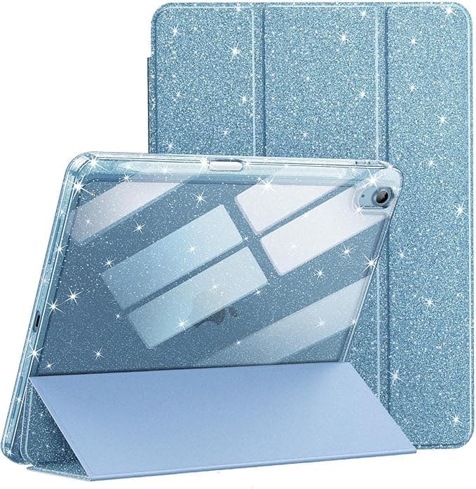 ProElite Case Cover for Apple iPad (A16) 11th/10th Generation (2025/2022), Transparent case Cover with Pencil Holder for iPad 11th/10th Gen 2025/2022, Glittering Light Blue