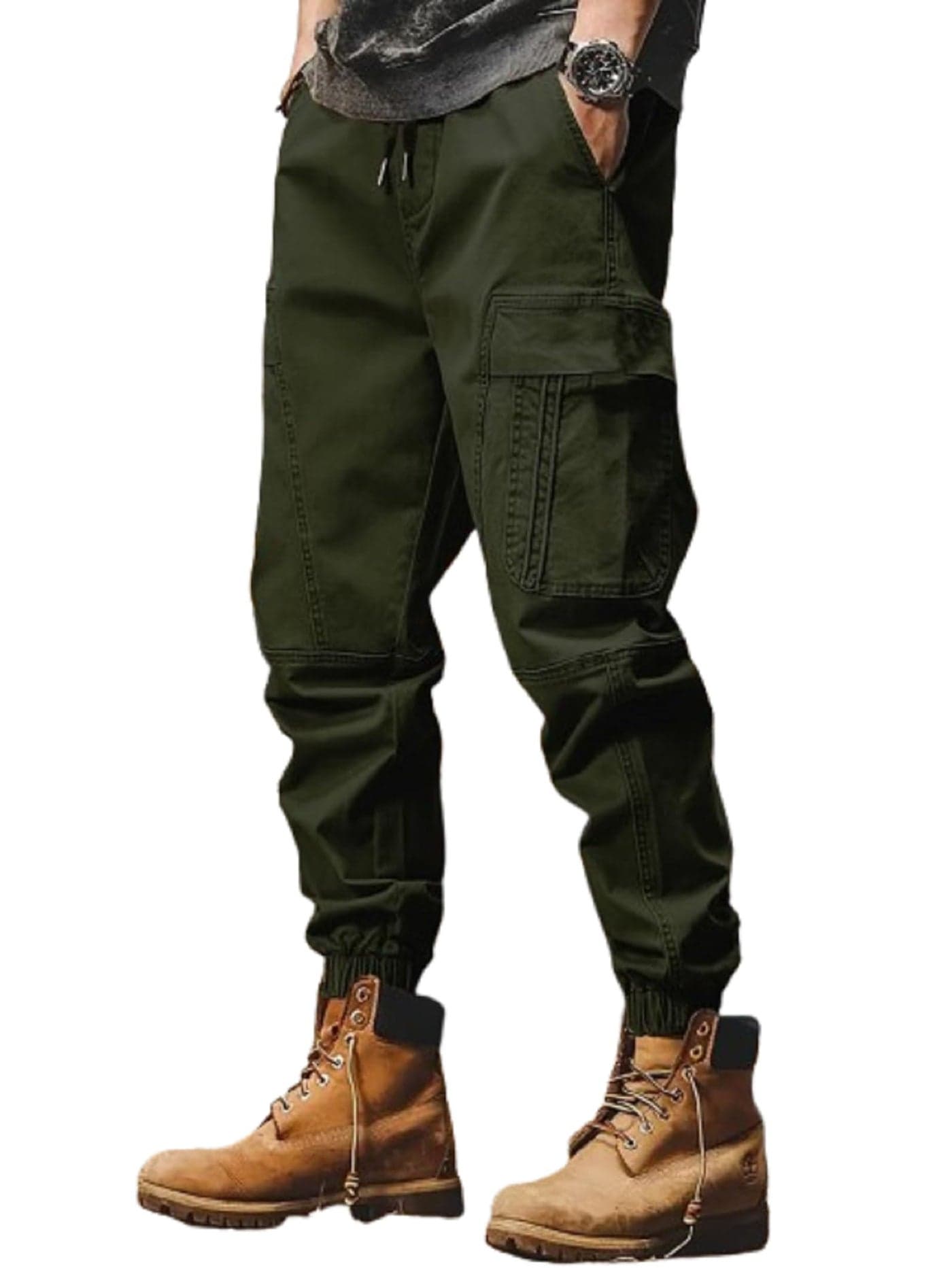 Lymio Cargo for Men || Cotton Cargo Pant || Drawstring Waist Pant (Available Also Plus Size)(102-Green-M)
