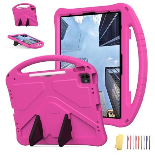 UUcovers for iPad Pro 12.9 inch Kids Case 6th/5th/4th/3rd Generation (2022/2021/2020/2018) with Kickstand/Pencil Holder/Handle Stand Lightweight Soft EVA Shockproof Heavy Duty Protective Cover, Rose