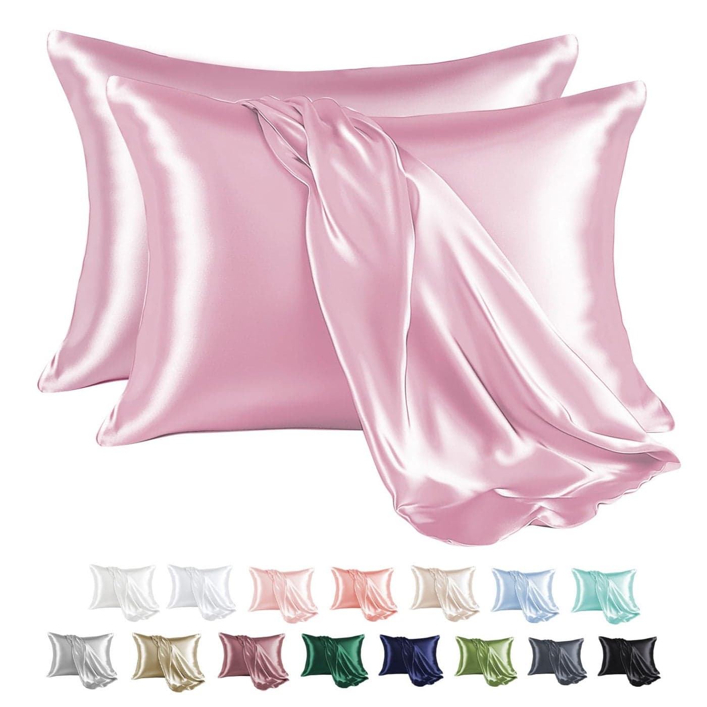 MRHM Satin Pillowcase for Hair and Skin Silk Satin Pillowcase 2 Pack Queen Size Pillow Cases Set of 2 Silky Pillow Cover with Envelope Closure 20x30 Pink