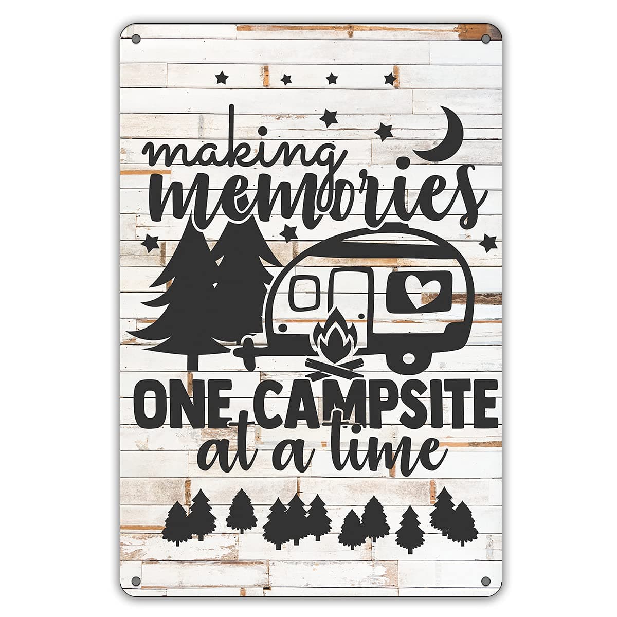 QIONGQI Funny Making Memories One Campsite at a Time Metal Tin Sign Wall Decor Farmhouse Rustic Camping Signs for Home Garage Men Cave Yard Decor Camper Gifts Wooden Style