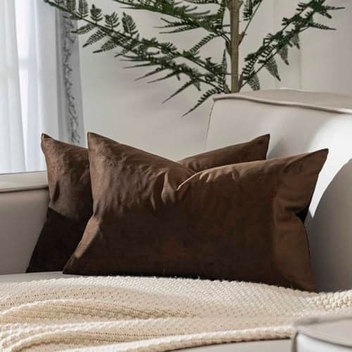 JUSPURBET Brown Throw Pillow Covers Set of 2 Decorative Velvet Pillow Covers for Couch Sofa Bed Soft Lumbar Cushion Covers with Invisible Zipper for Living Room Home Decor,12x20 inch