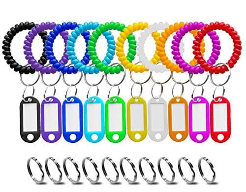 Wrist Keychain Key Tags- Spring Spiral Stretch Coil Wristband Key Ring Key Chain, for Gym, Pool, ID Badge,Keys(10 Set)