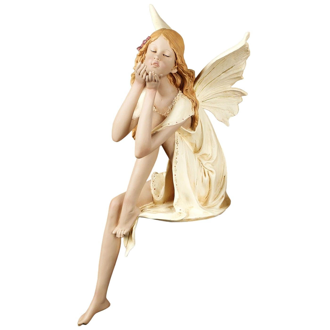 Touch of Class Pixie Dust Fairy Figurine Shelf Sitter Mauve Ivory Winged Sprite for Bedroom Living Room Mantel Garden Office Blowing Kisses Faerie Decor