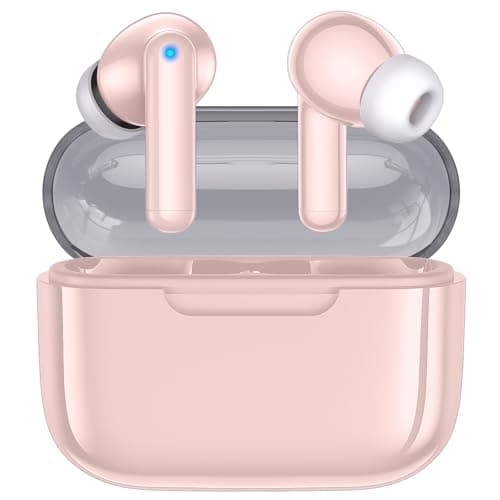 kurdene Wireless Earbuds, Bluetooth 5.3 in Ear Buds Light Weight Headphones with Deep Bass Sound,48 Hours Playtime Headset,Clear Calls Earphones with Mics for Sports Workout Pink