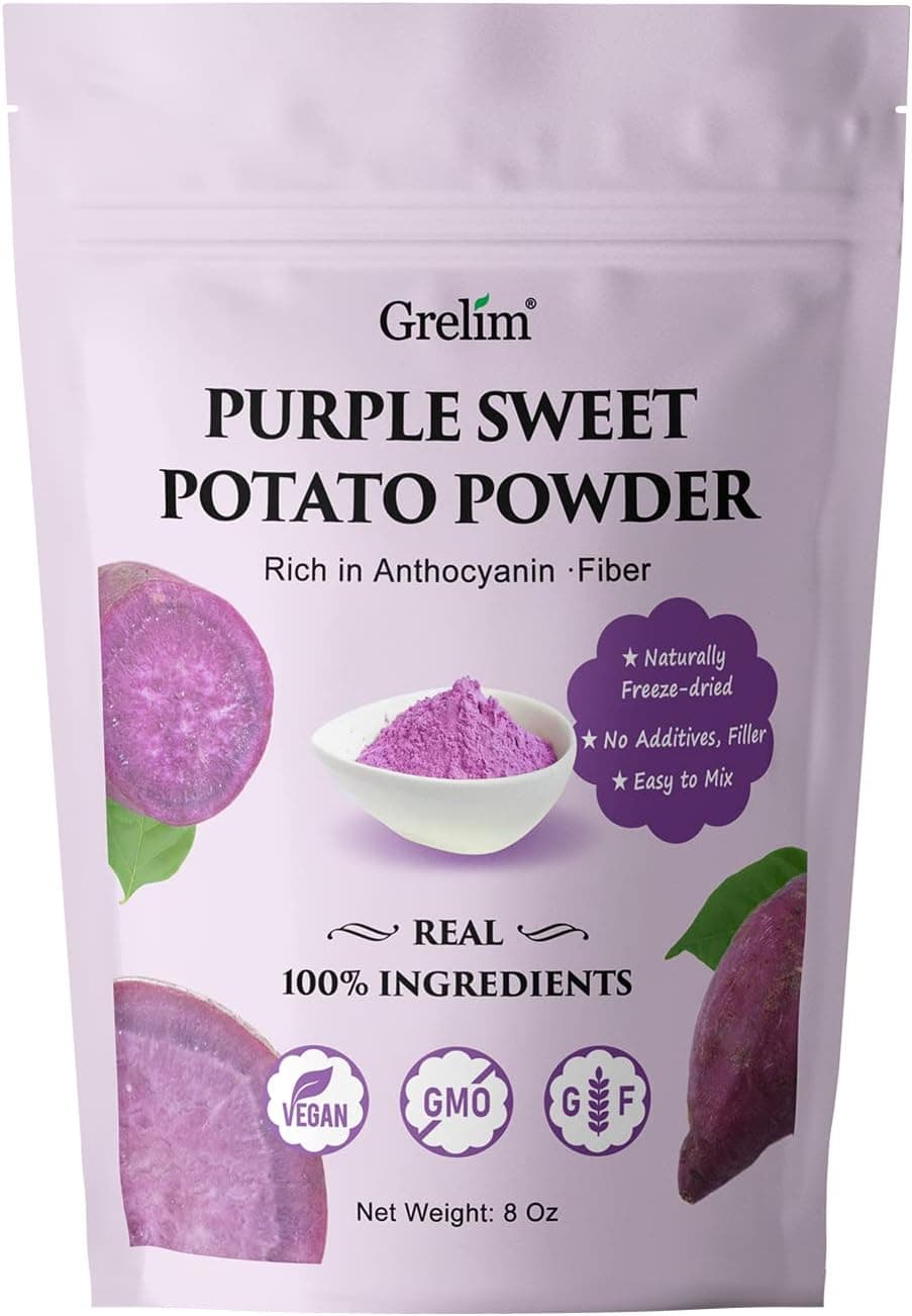 Grelim Premium Purple Sweet Potato Powder - 8 Oz, Gluten Free, Vegan, Non-GMO Natural Ube Powder