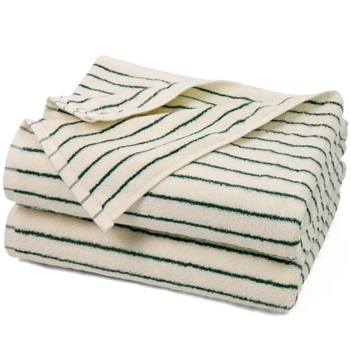 Jacquotha Green Striped Bath Towels Set of 2, Lighter & Quick Dry Towels Large 27.5 x 55 inches, Farmhouse for Bathroom Decor, Shower, Pool Days