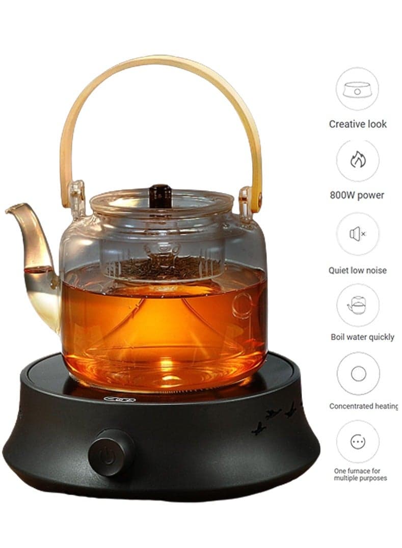 Coffee Pot Warmer with 900ml Teapot,Electric Teapot Stove, 800W Electric Ceramic Stove Hot Plate,20 Min Auto Power Off,Heater Stove Countertop Burner for Boiling Water, Tea, Coffee (Black)
