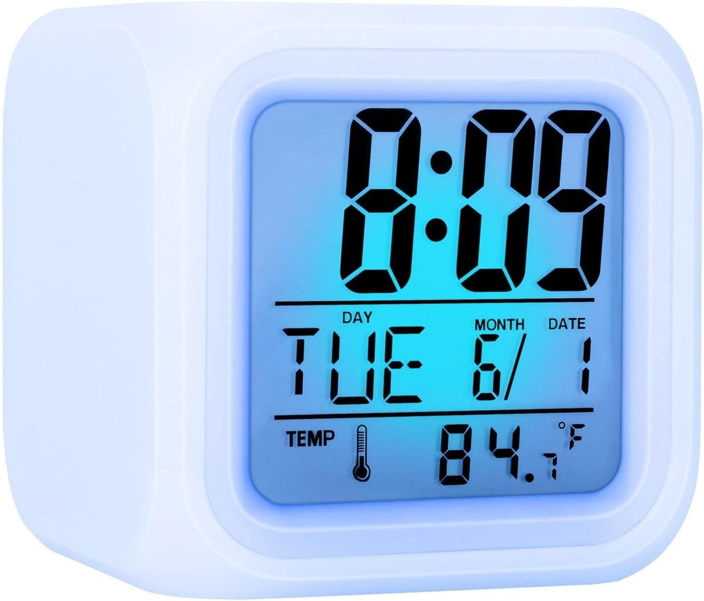 RexezGuardz Digital Children's Alarm Clock with 7 Colour Changing LED Night Light, Bedside Alarm Clock with Temperature Display, Cube Alarm Clock for Girls and Boys as a School Gift