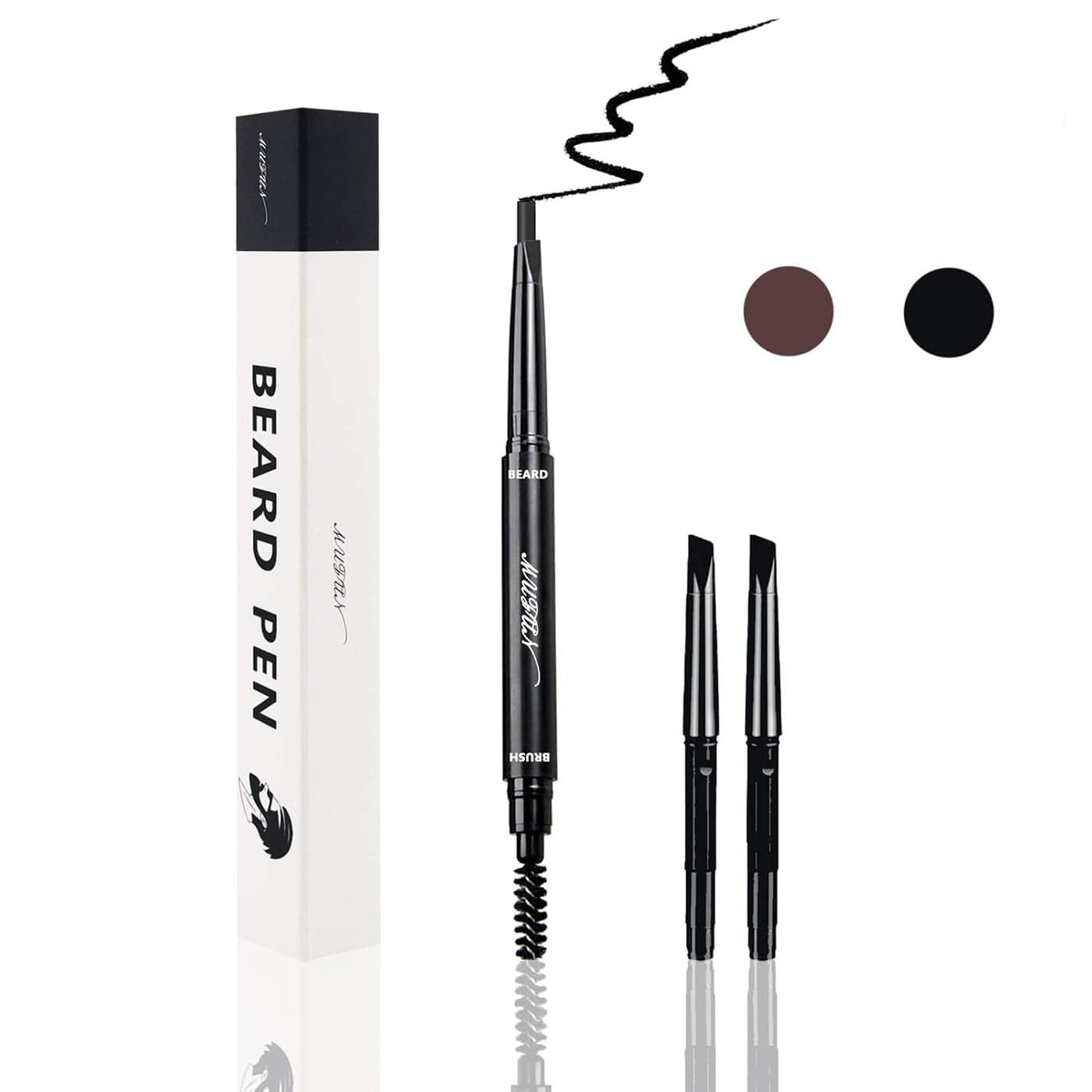 Beard Pencil Filler for Men Water Resistance Sweat Proof Long Lasting Natural Finish barber Pencil Mustache Repair Shape Two more Pencil Replacement Tip black