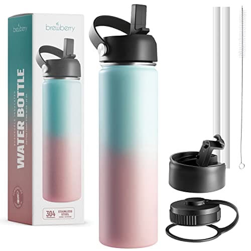 Brewberry Stainless Steel Insulated Water Bottle and Travel Mug for Hot and Cold Beverages, Wide Mouth, Double Wall Insulated Hydration Sports Water Bottle for Hiking, Biking, Outdoor, 22 OZ BPA Free