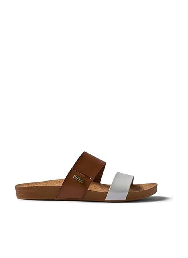 REEF Cushion Vista Womens Fashion Slide Sandal, Vegan Leather Strap, Ultra Soft Cushion Footbed, White Duo, 9
