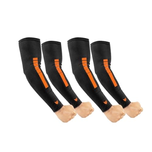 BADOWL V-Fit Premium Sleeves – Breathable, Lightweight, Stretchable Arm Sleeves for Sun Protection, Sports, and Outdoor Activities, Quick-Dry & Comfortable Fit (2, Orange, Free)