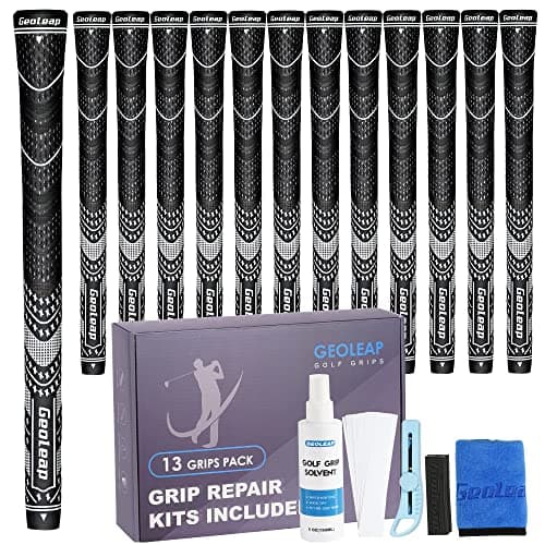 Geoleap Golf Grips Set of 13 Grips with Tapes and Grips with All Repair Kits for ChoiceHybrid Golf Club Grips All Weather Contral High Feedback Traction Golf Grips for Men and Women BlackGrips with All Repair Kits Standard