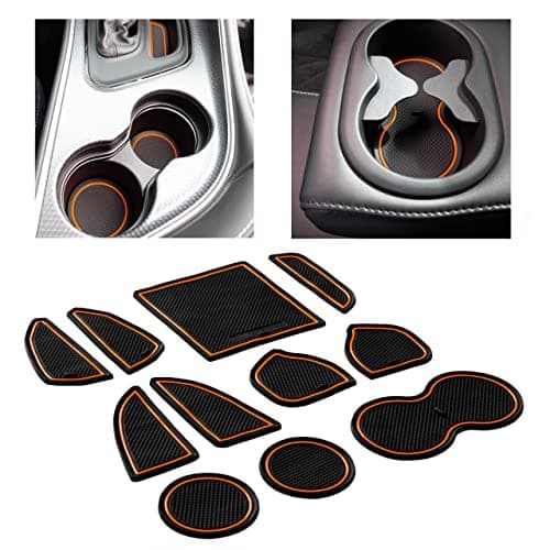 CupHolderHero Compatible with Dodge Challenger Accessories 20152024 Premium Custom Interior NonSlip Anti Dust Cup Holder Inserts Center Console Liner Mats Door Pocket Liners 11pc Set Orange Trim