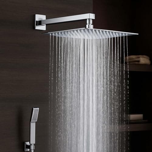 Ruhe® Ultra Sleek 304-Grade Stainless Steel Overhead Shower with Chrome Finish| 6x6 Inches Rain Shower for Bathrooms| Powerful Square Showerhead with Easy-to-Clean Silicone Nozzles| WITHOUT SHOWER ARM
