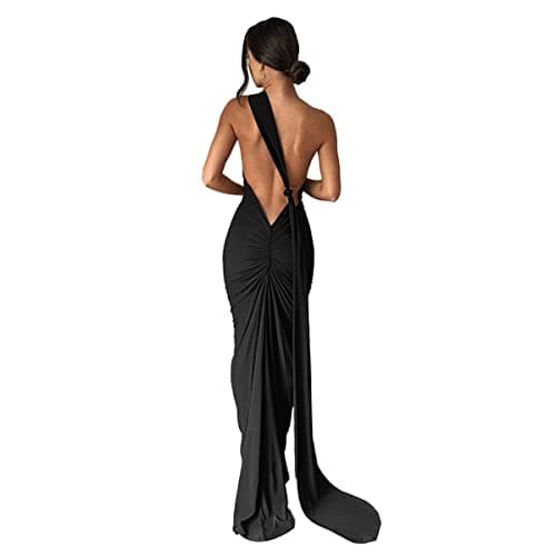 ABYOVRT Women Sexy Backless Bodycon Sleeveless Open Back Maxi Dress Going Out Elegant Party Cocktail Long Dress (B-Black, S)