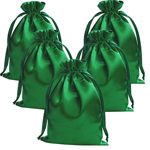 Gbateri 35 PCS 5 x 7 Inches Green Satin Gift Bags with Drawstring Wedding Favour Bags Party Favor Bags Silk Jewelry Pouches Fabric Drawstring Pouch for Baby Shower Bridal Shower Birthday Christmas
