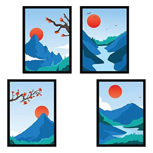 Chaka Chaundh - Wall painting with frames - Modern art wall painting - Wall paintings for living room - Wall frames for living room - (42 cm x 30 cm x 4 cm – Set of 4) .Composite Wood (Nature)