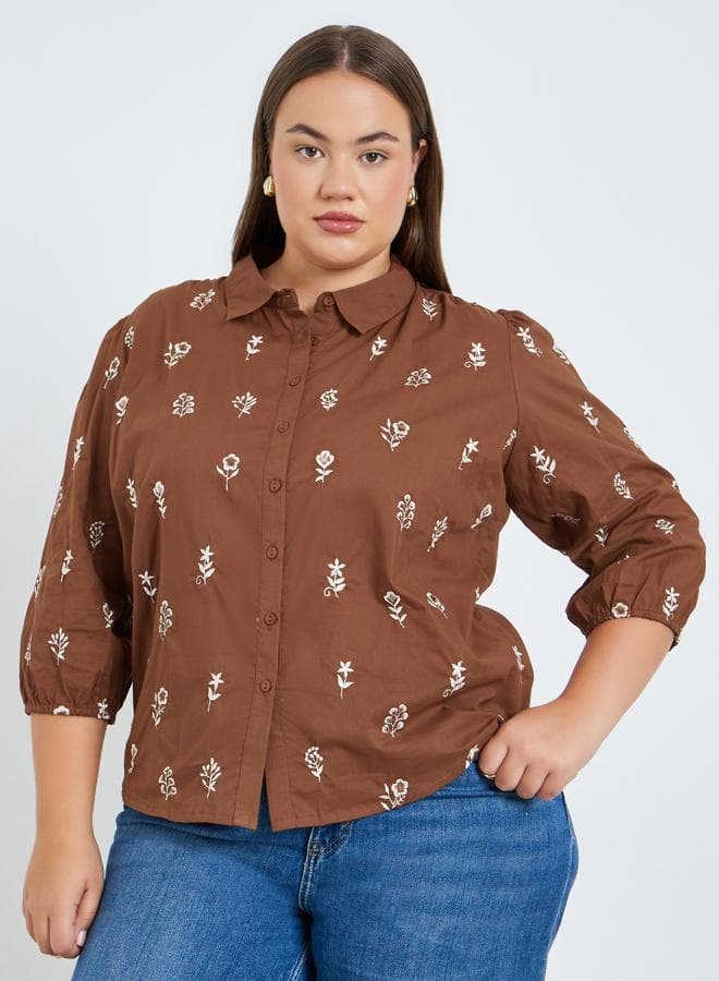 Plus Size Floral Embroidered Shirt — 20