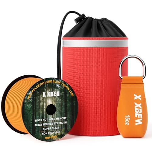 XBEN Arborist Throw Line Kit with 15oz Throw Weight 150ft 319 Slick Rope Reflective Storage Bag Polyester Coated for Tree Trimming Camping Forestry Gear 4x6 Orange Bag