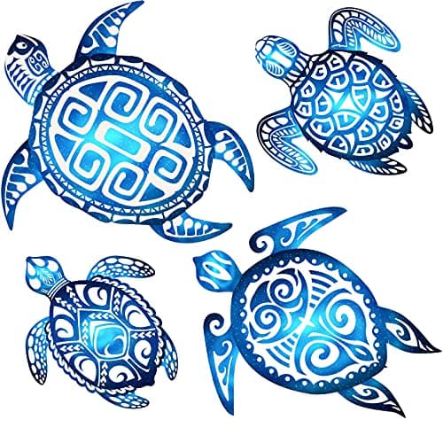 Yalikop 4 Pieces Sea Turtle Bathroom Wall Decorations Sea Turtle Ocean Voyage Sign Beach Theme Wooden Plaque Farmhouse Rustic Decorations for Home Wall Bathroom Decor Blue