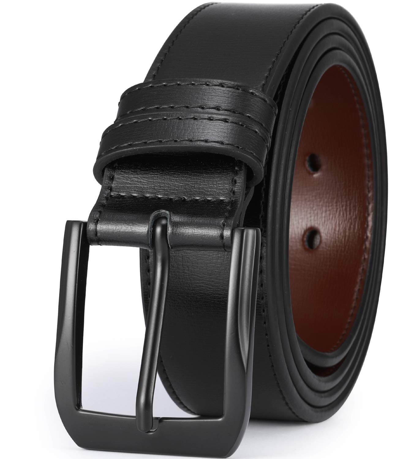 beltox fine Men’s Casual Leather Jeans Belts 1 1/2” Wide 4MM Thick Alloy Prong Buckle Work Dress Belt for Men(Black Belt with Black Buckle,54-56)