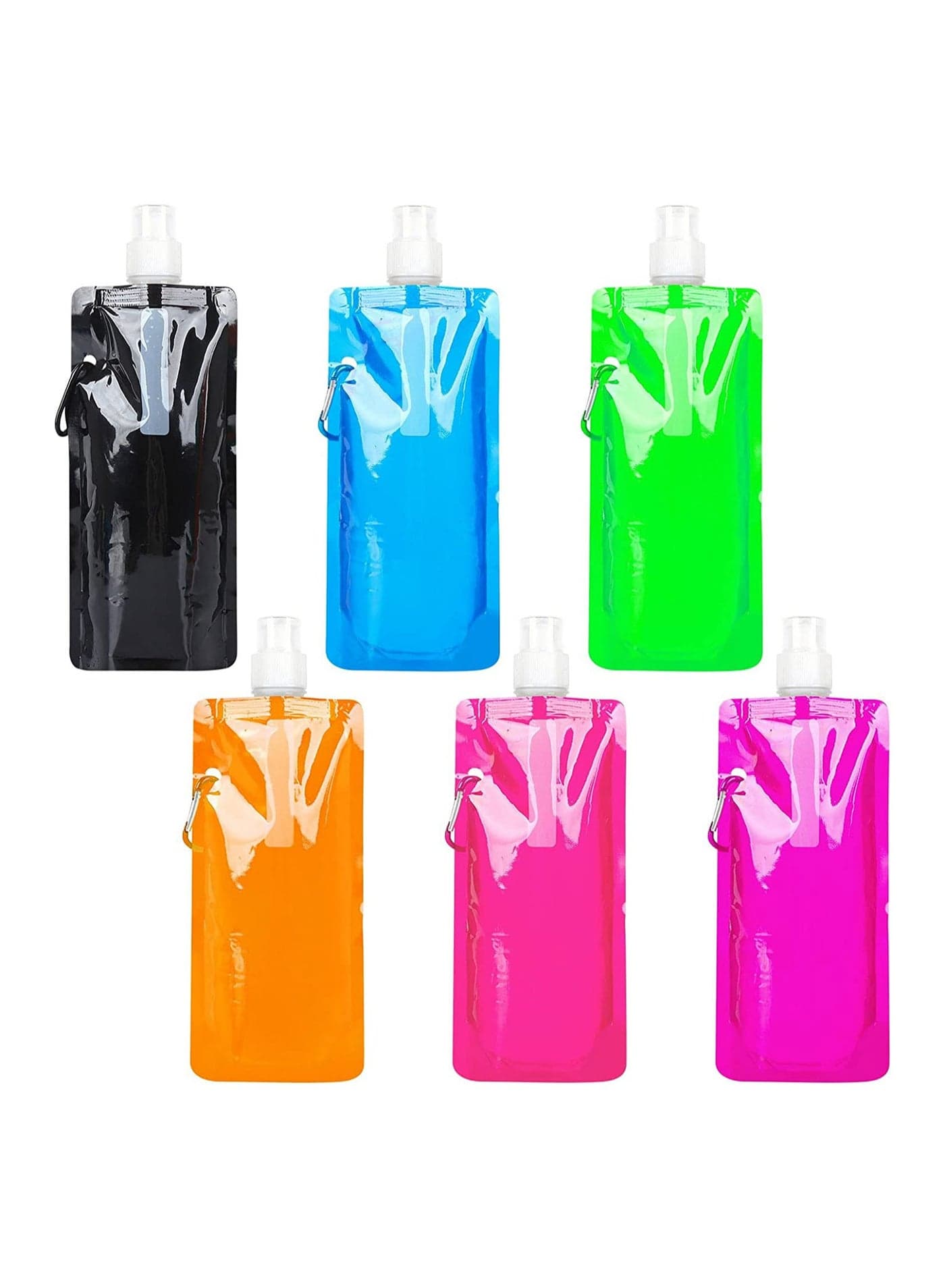 Foldable Sports Bottle,6 Pcs Colorful Reusable Drink Pouches Bags,480ml Collapsible Water Bottles for Outdoor Sports,Biking,Hiking,Travel