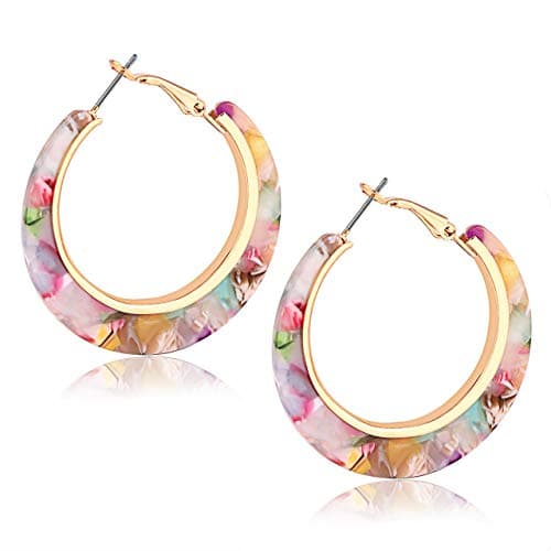 XOCARTIGE Acrylic Hoop Earrings for Women Pink Floral Earring Summer Beach Earrings Fashion Accessories Beach Jewelry for Women (Pink Flower)