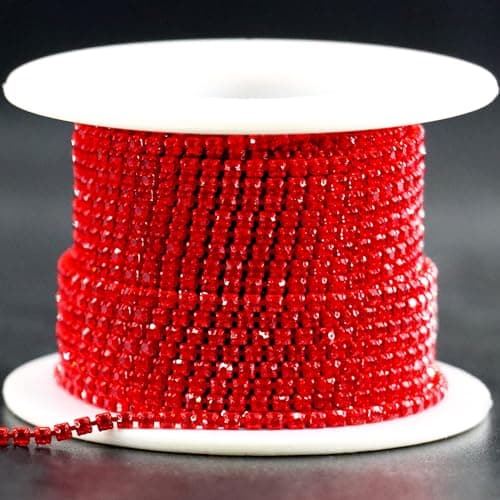Rytenz 10 Yards 2 MM Rhinestone Chain Trim Crystal Rhinestone Close Chain Trim Shiny for Sewing Crafts DIY Decoration Jewelry Clothing Shoes Red2