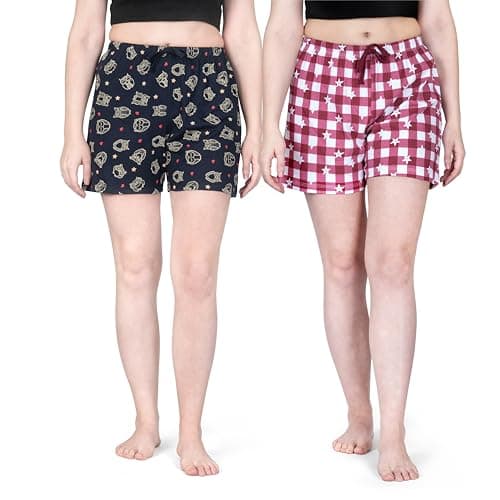 Real Basics Women's Regular Shorts (RB-W-Shorts-M-P2-BluPRT_Rdchek_Multi-Colored_M)