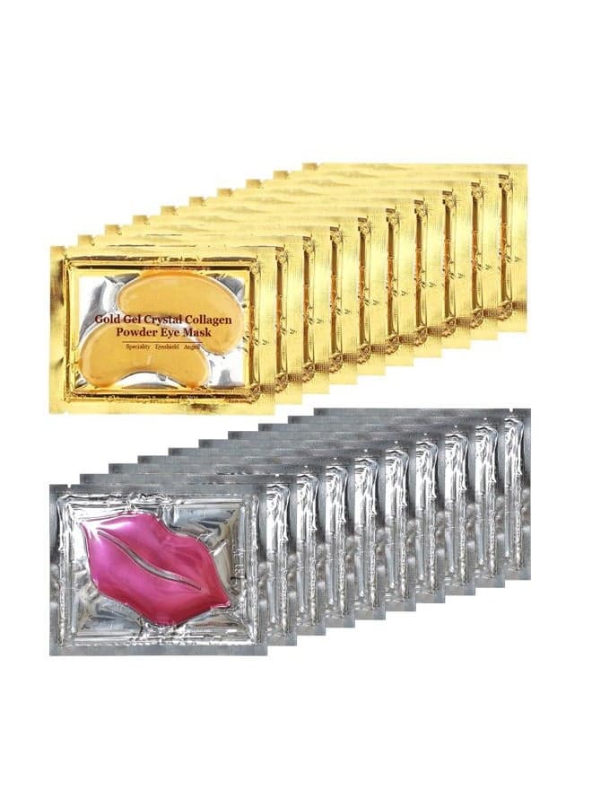Reengull 40 Pairs 24K Gold Eye Masks & Lip Masks, Crystal Collagen Under Eye Patches for Puffy Eye, Moisturizing Skin Care Lip Eyes Patches for Dark Circles, Wrinkles and Fine Lines (gold and pink)