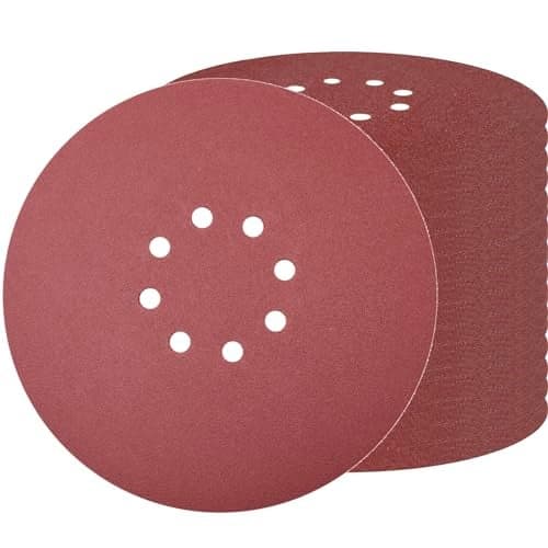 30 PCS 9 Inch 8 Hole Drywall Sanding Discs Set- 80 100 120 180 240 400 Grits, 9" Sandpaper Discs with Hook & Loop Backing, Fast Cutting Aluminum Oxide Abrasive for Drywall Power Sander, Sand Wood