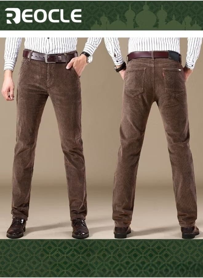 Men's Corduroy Pants Stretch Straight Fit Flat-Front Casual Chino Pants Dress Pants Flat Front Straight Leg Casual Pants
