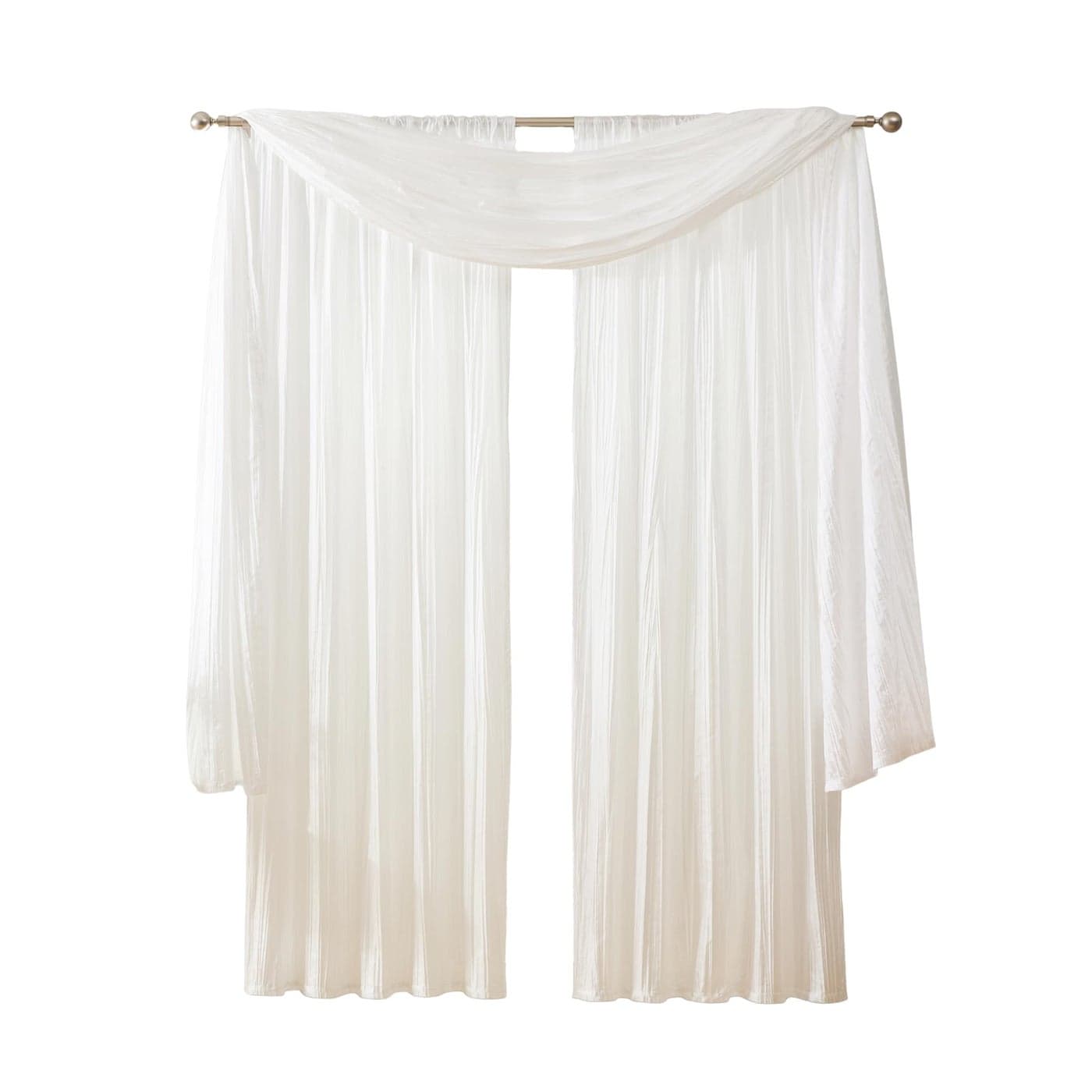 Elrene Home Fashions Athena Faux CrushedSilk Window Curtain Panel and Valance Set 52x108 2 Panels 1 Valance White