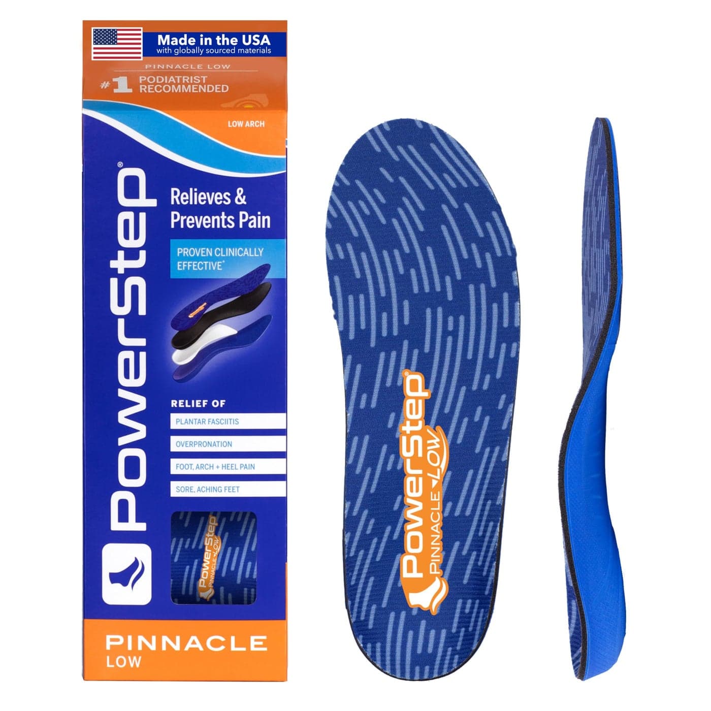 Pinnacle Low Insoles Supports Flat Feet Plantar Fasciitis Relief Overpronation Arch Support Heel Pain All Day Comfort Made in The USA Mens 1213