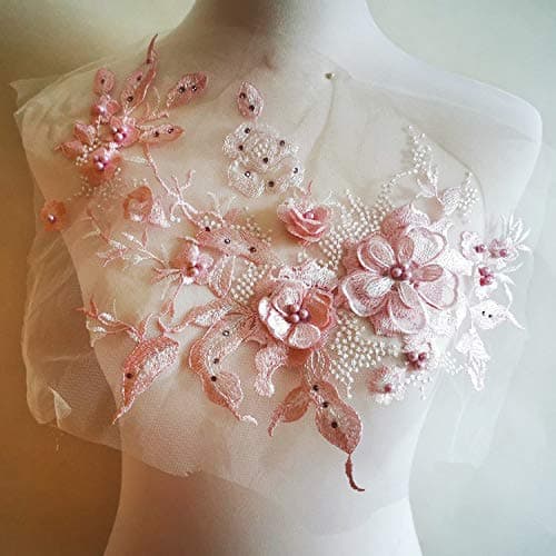 1 Pcs Embroidered Collar Handmade Sewing DIY Clothing Collar Lace Neckline Material False Collar Clothing Accessories Pink