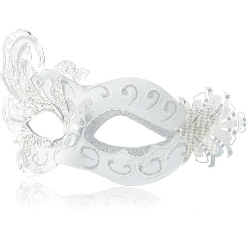 MYSEUNI 2025 New White Masquerade Mask for WomenPeacock Metal Masquerade Venetian Mask Silver Masks for Women Butterfly Mardi Gras Halloween Parties Costume Party Carnivals Wedding