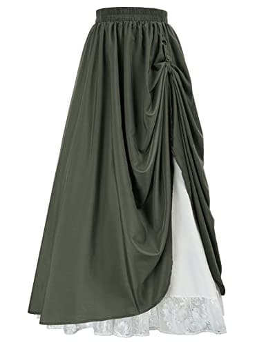 Scarlet Darkness Long Skirts for Women 2025 Double Layered Flowy Summer Maxi Skirt Army Green L