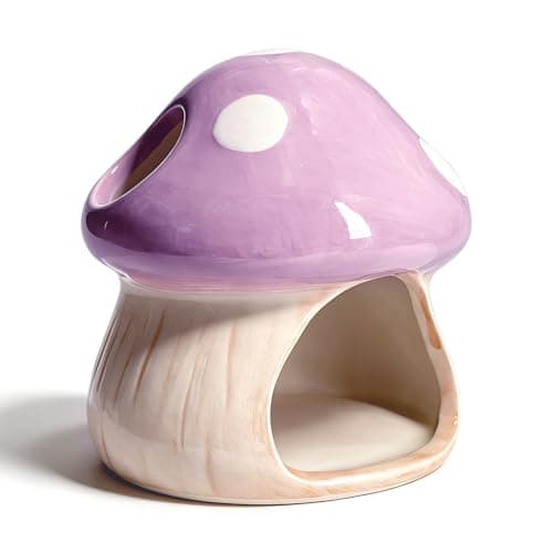 Obantrsz Betta Fish Tank Accessories, Ceramic Mushroom House Aquarium Decor - Cute Purple Hideout Cave Ornament for Small Fish, Shrimp, Goldfish, Hamsters & Reptiles (Purple)