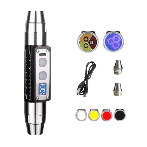 YZYOE Ultra Bright Jade Recognition Flashlight Outdoor Gemstone Mineral Detection Light with Charge Display Enhanced 365nm UV Black Mirror Black Light Pen White Lights Yellow Lights red lamp
