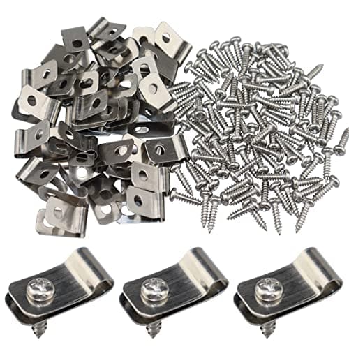 Wire Fence Clips Metal 200 Pcs Wire Clamps Stainless Steel Fencing Mounting Clips with 200 Pcs Stainless Steel Screws for 12-16 Gauge Welded Clamps to Wood, Metal or Vinyl Railings (200 PCS)