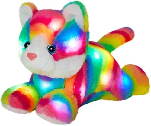 Glow Guards Light up Rainbow Cat Stuffed Animal Soft Kitty Plush Toy with LED Night Light Christmas Childrens Day Birthday Gifts for Toddlers Kids Boys and Girls Children 13