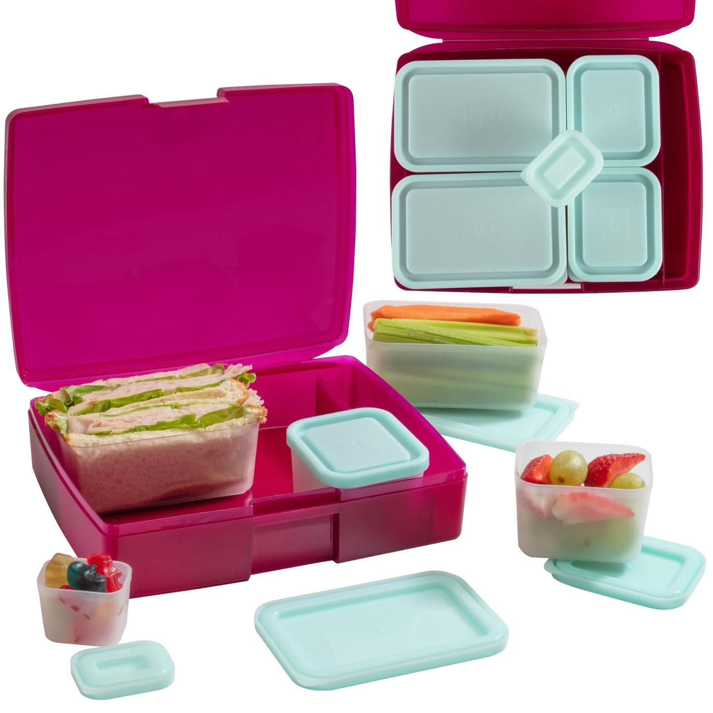 Bentology Bento Lunch Box Set w 5 Inner Removable Containers Leak Proof Food Prep Snack Packing Compartments Stackable Microwave Safe Nesting Containers w Lids Easy to Clean Store