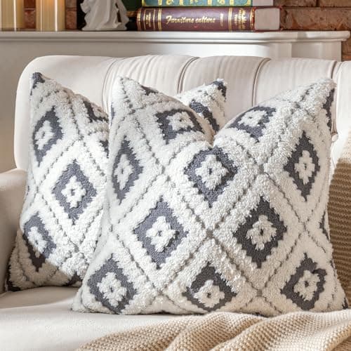 AmHoo Pack of 2 Decorative Throw Pillow Covers Rhomboid Luxury Super Soft Plush Set Case Cushion for Couch Sofa Bedroom 18 x 18Inch Steel Grey