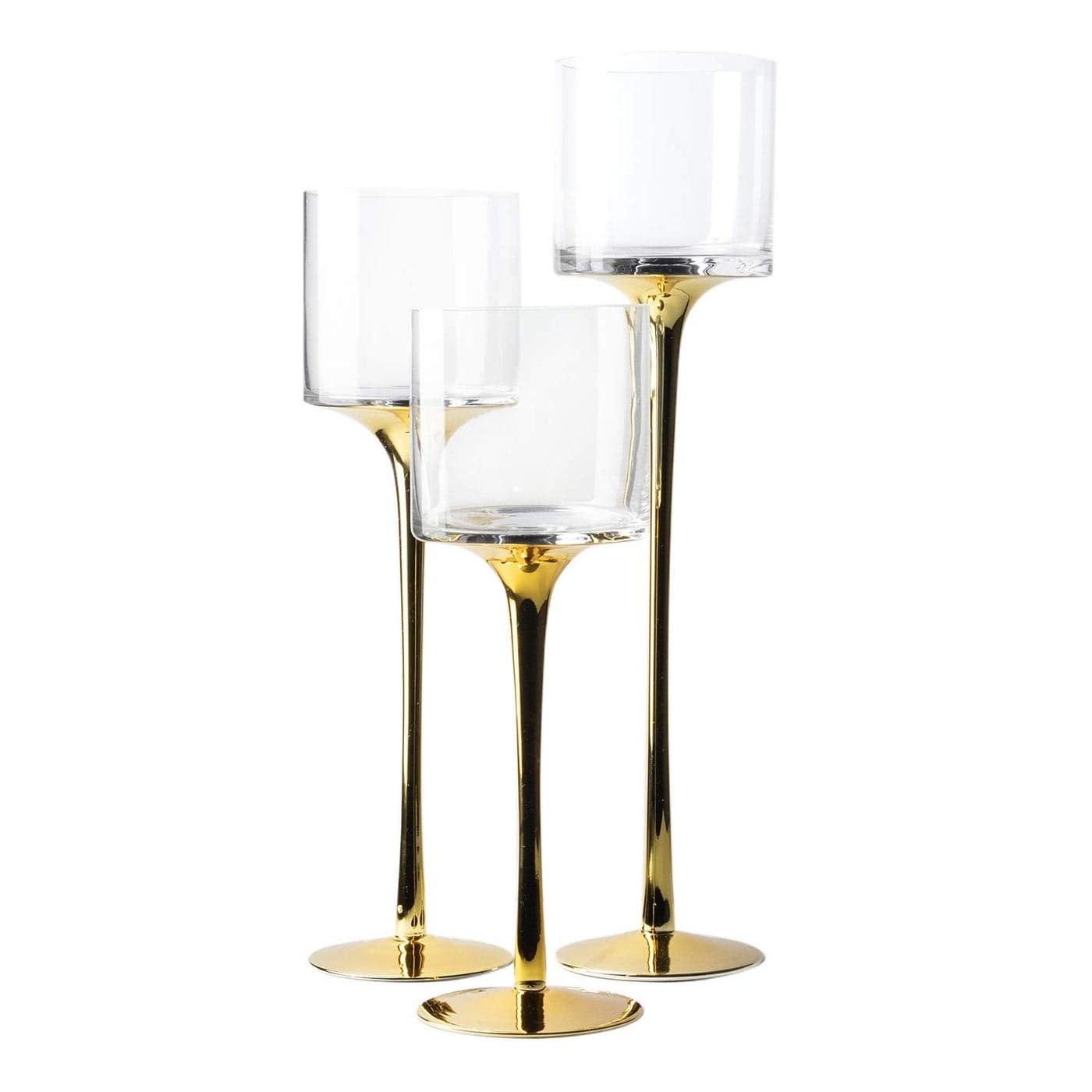 Royal Imports Glass Candleholder Flower Vase Floating Pillar Candle Centerpiece Display Decorative Hurricane on Pedestal for Home or Wedding Set of 3 Gold