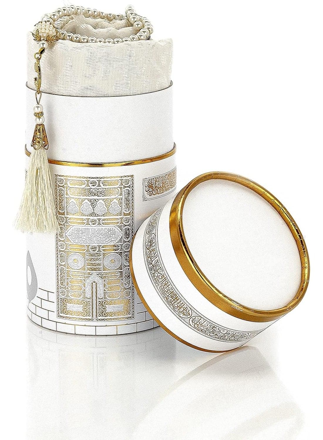 Luxury Muslim Janamaz Prayer Rug Set Including Pearl Tasbih and Decorative Storage Box, Perfect for Home Prayer, Travel, Ramadan, Eid, Umrah and Hajj Gifts